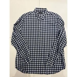 Theory Irving Shirt Men's XXL Navy White Check Flannel Cotton Button Down